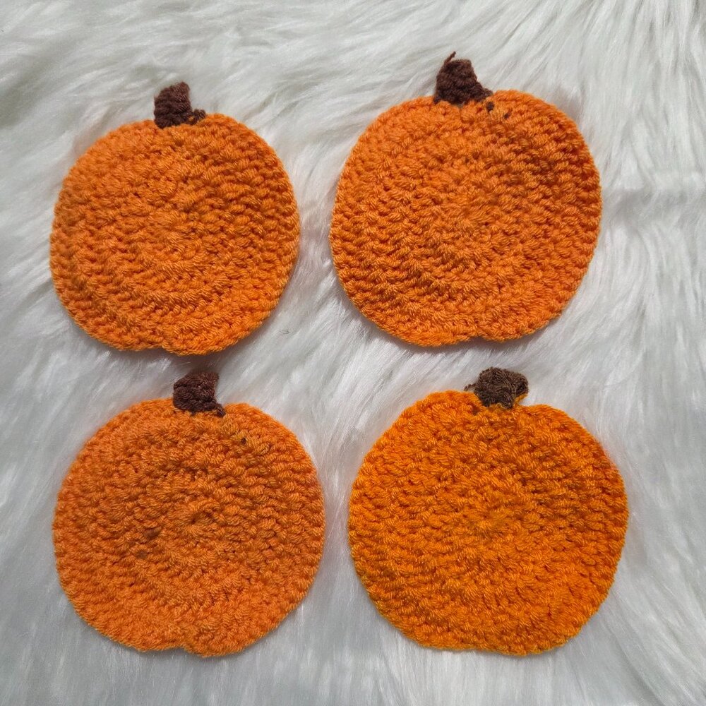 Crochet Pumpkin Coasters Set